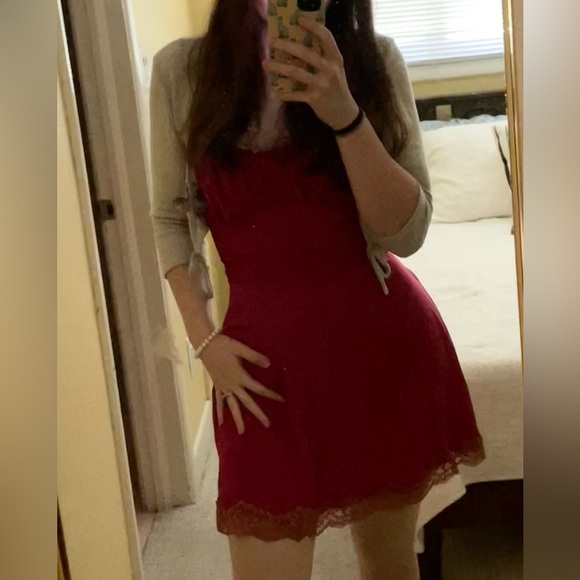 Free People Y2K Fairy Core Lace-Up Pink Lace Trimmed Mini Dress - Medium - Picture 3 of 8